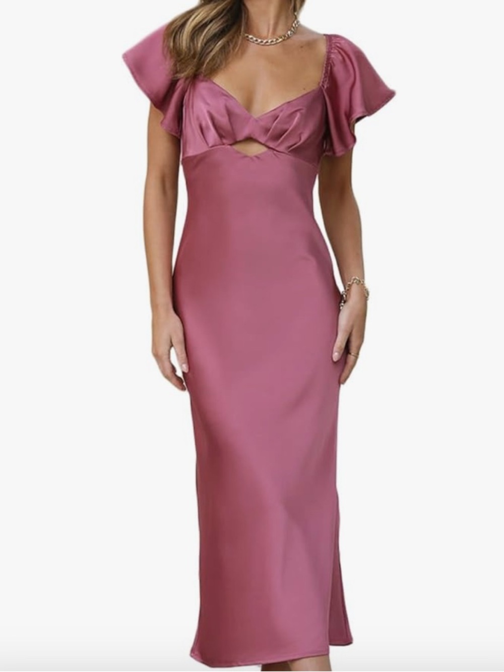 New with tags! Women’s satin mauve pink flutter sleeve dress